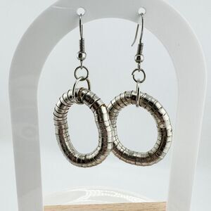 Vintage Silver Snake Hoop Earrings Retro Modern Brutalist Cups Flexible